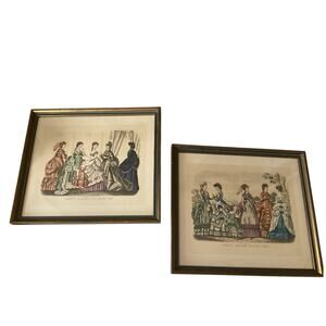 Set of 2 "Godey's Fashions For March & May 1870 Prints 15" X 13.5" Vintage